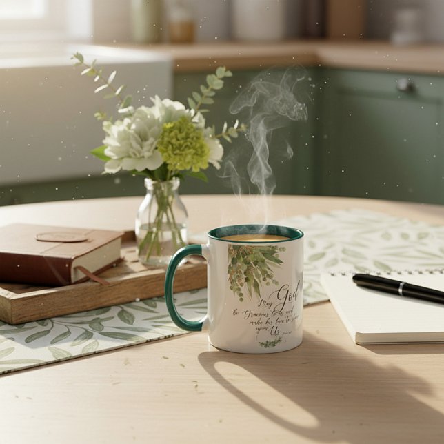 Caneca Que Deus seja gracioso, verde e folhas de ouro (Criador carregado)