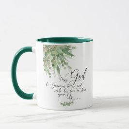 Caneca Que Deus seja gracioso, verde e folhas de ouro