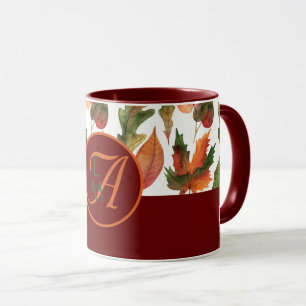Caneca Queda Monograma Deixa Decoração de outono Borgonha