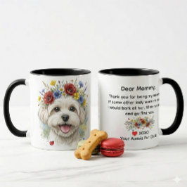 Caneca Querida Mamãe Cachorro Maltês Coroa de Flores Silv