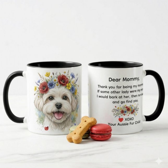 Caneca Querida Mamãe Cachorro Maltês Coroa de Flores Silv (Criador carregado)