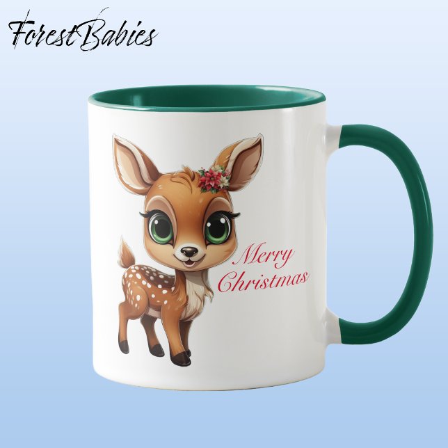 Caneca Querida Veado, Fawn, Doce 🦌 🎄 Feliz Natal (Baby Deer, Fawn, Doe 🦌 Poinsettia ForestBabies Merry Christmas 🎄 Mug - Front)