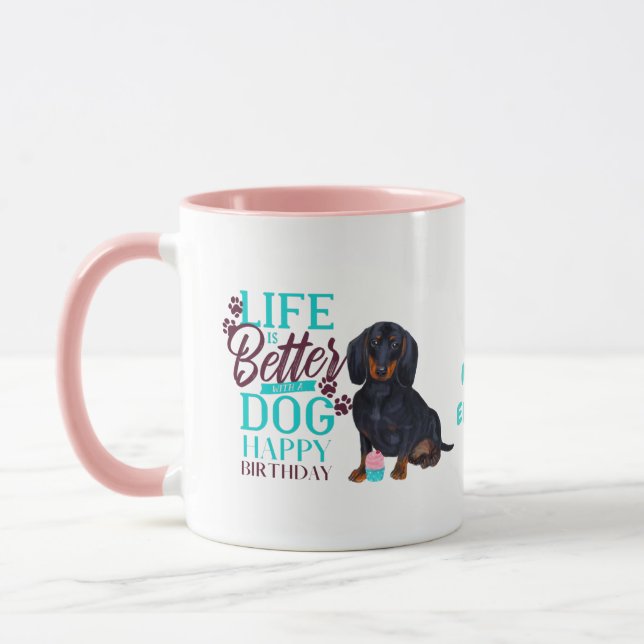 Caneca Querido Brown Dachshund Dog ama MOM Aniversário (Esquerda)