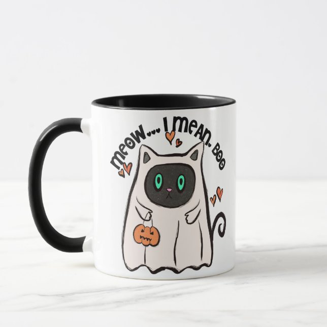 Caneca Quero Dizer, Boo! Ghost Halloween Mug Preto (Esquerda)