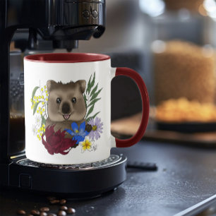 Caneca Quokka Feliz Austrália Floral Azul