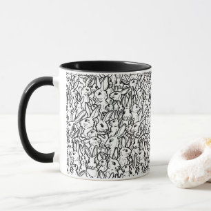 Caneca Rabbit preto e branco Desenha Padrão Bunny modern