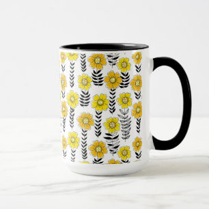 Caneca Rabiscos de margarida em amarelo e preto