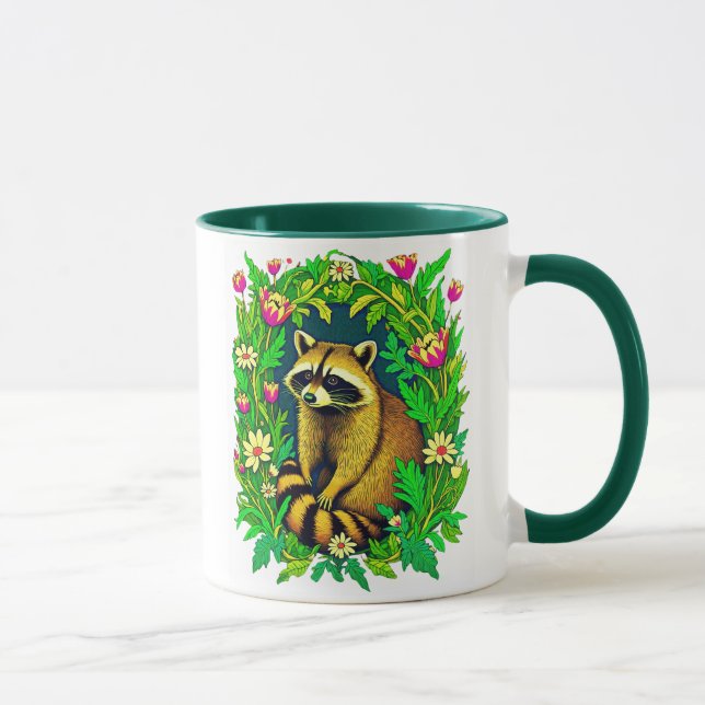 Caneca Raccoon no Meio do Jardim de Flor Selvagem (Direita)