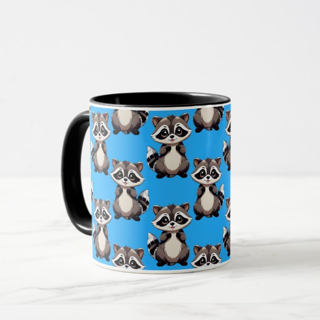 Caneca Raccoon Pattern Design Blue  (Frente Esquerda)