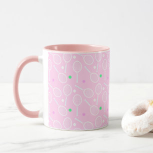 Caneca Rackets de tênis e Padrões de Bola Cor-de-rosa
