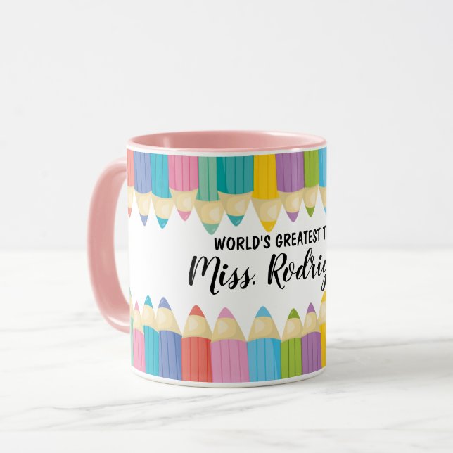 Caneca Rainbow Crayons Mundiais Maior Professora Café Mug (Frente Esquerda)