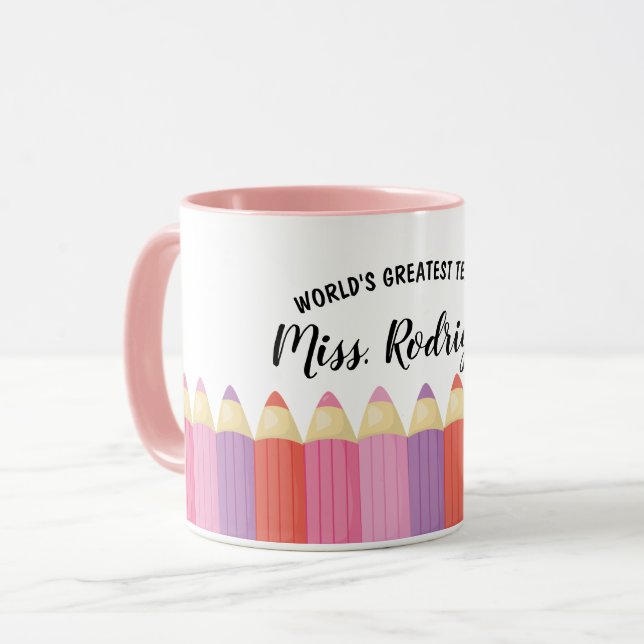 Caneca Rainbow Crayons Mundiais Maior Professora Café Mug (Frente Esquerda)