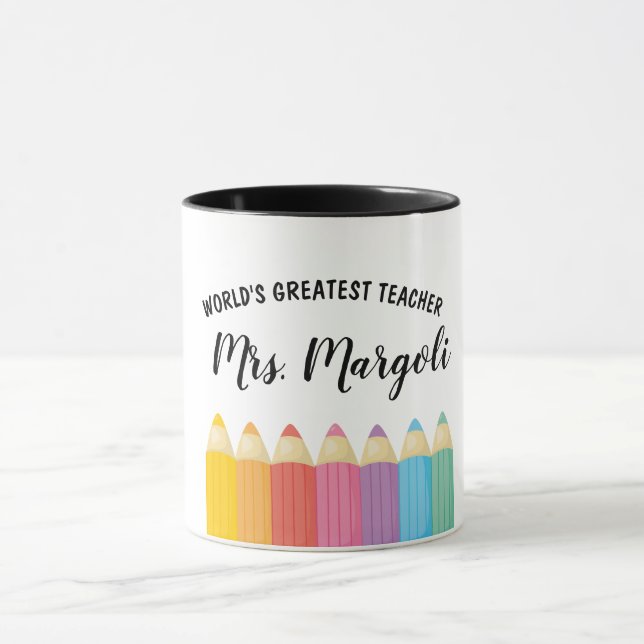 Caneca Rainbow Crayons Mundialmente Maior Professora Mug (Centro)