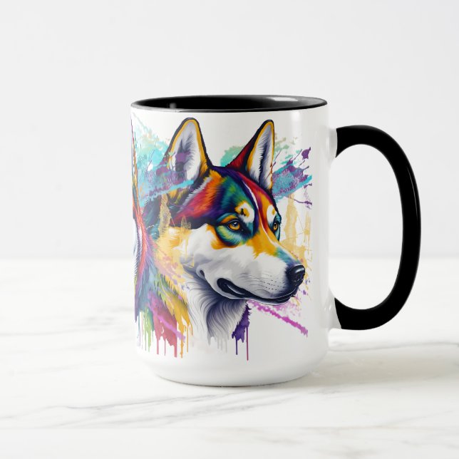 Caneca Rainbow Siberian Husky Watercolor (Direita)