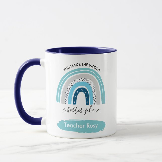 Caneca Rainbow Teacher Mugs Boho Blue Personalizado (Esquerda)