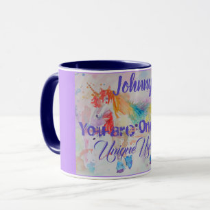 Caneca Rainbow Unicorn Watercolor Childs Name Mug