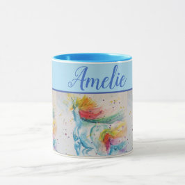 Caneca Rainbow Unicorn Watercolor Whimsical Art Mug