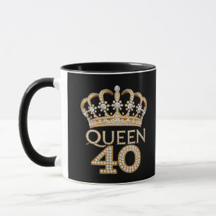 Caneca Rainha 40, Aniversário, Preto E Dourado Glam Desig