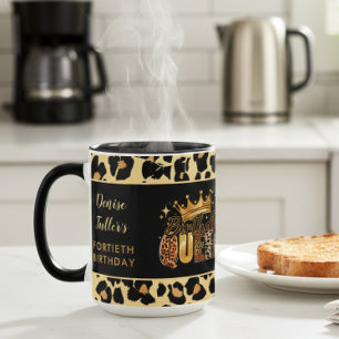 Caneca Rainha do Aniversário do Leopardo Divertido Quaren