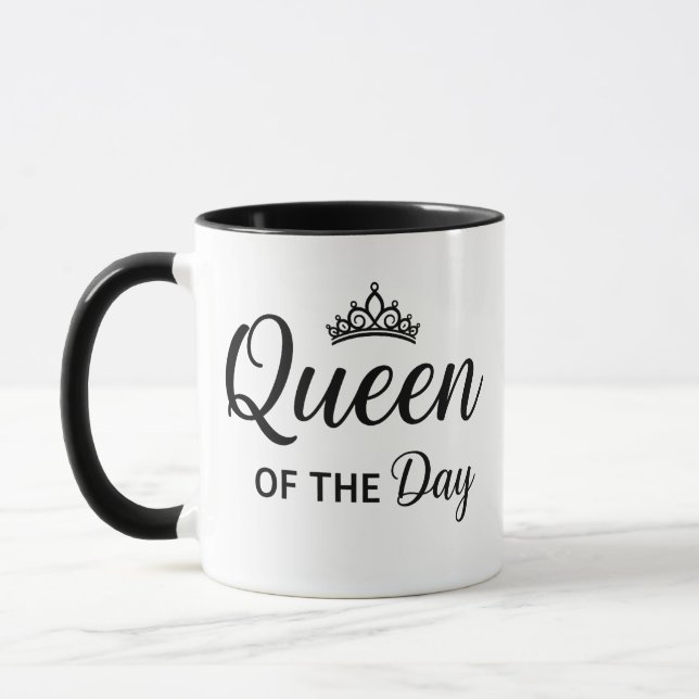 Caneca Rainha do Dia Elegante Preto e Branco Duas-Tons (Esquerda)