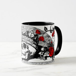 Caneca Rainha Gótica do Crânio com Rosa vermelha Presen
