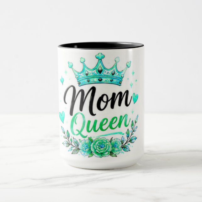 Caneca Rainha Mãe Coroa Teal Floral (Centro)