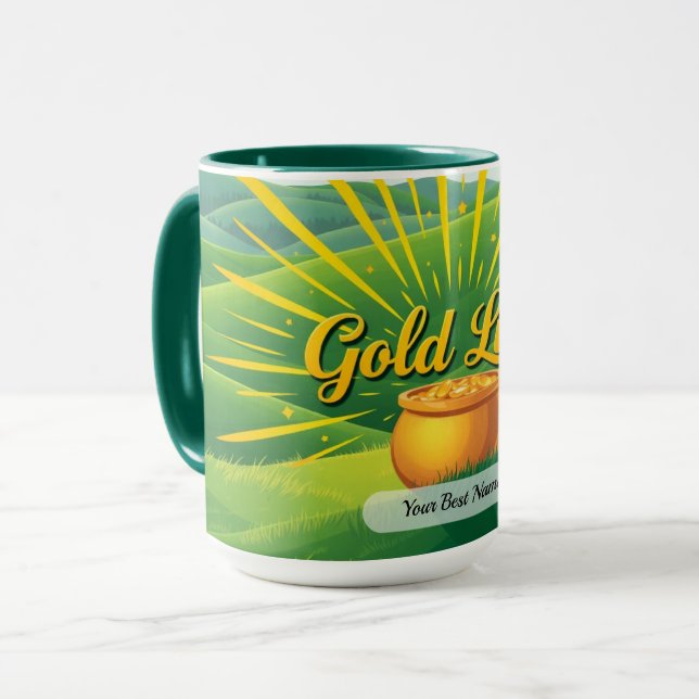 Caneca Raio de Sorte Dourado (Frente Esquerda)