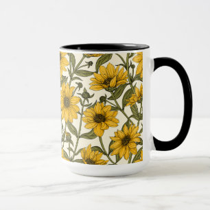 Caneca Raízes de sol, girassol selvagem em branco