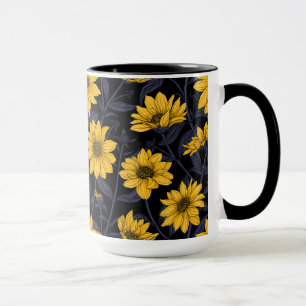 Caneca Raízes solares, girassol selvagem, amarelo e azul