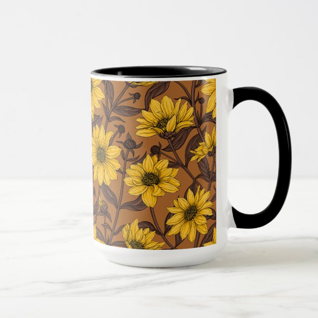 Caneca Raízes solares, girassol selvagem, amarelo e casta (Direita)