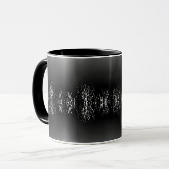 Caneca Ramais de Árvore Florestal Negra Brilho Místico BW (Frente Esquerda)