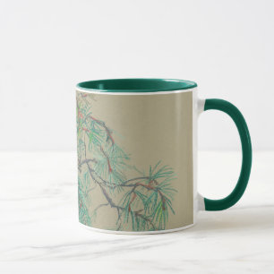 Caneca "Ramificação de pinheiros", desenho pastel em to