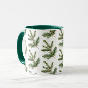Caneca Ramos de árvore de pinheiro verde branco Natal