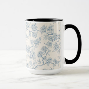 Caneca Ramos de flor de cerejeira em azul e branco esmaec