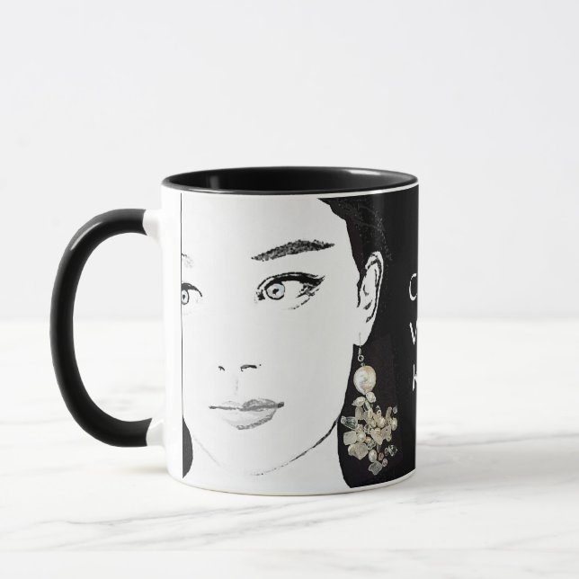 Caneca Rapariga com bonito ilustração floral de moda (Esquerda)