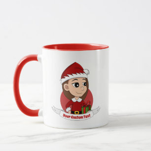 Caneca Rapariga de Natal com cabelo castanho longo