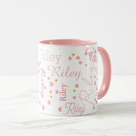 Caneca Rapariga Romântica Riley (nome personalizado) cora