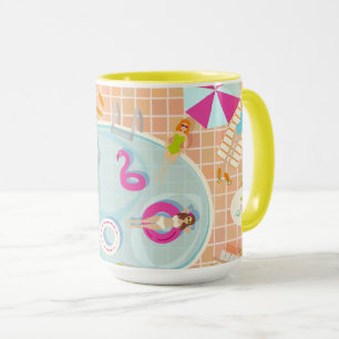 Caneca Raparigas Bikini e caras jogando piscina de nataçã