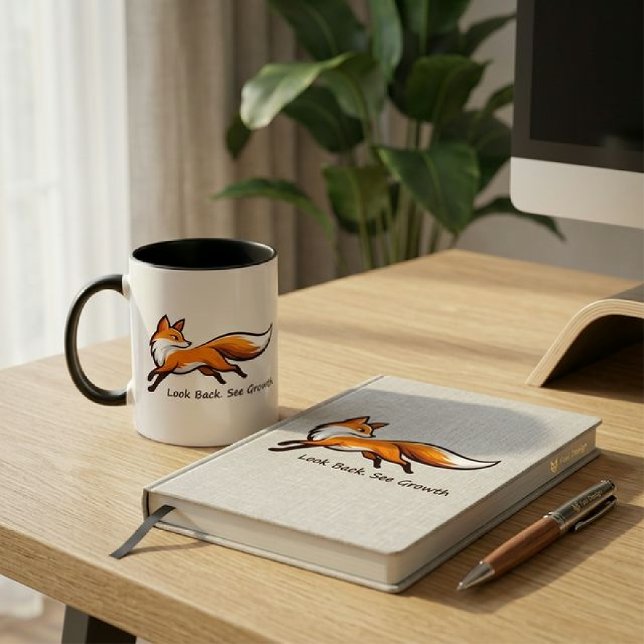Caneca Raposa Correndo Elegante "Olhe para Trás. Veja o C ("Start your morning with a splash of color and a mindset of growth.")