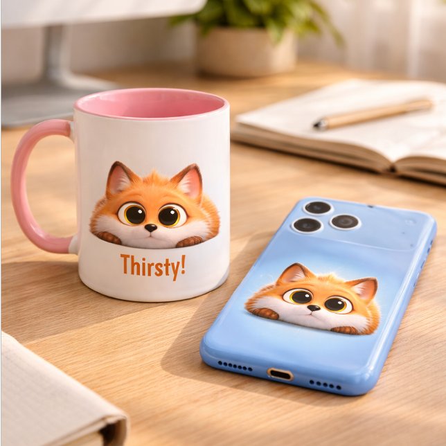 Caneca Raposa Divertida de Esconde-Esconde "Sedenta!" Pre ("Start your creative morning with the perfect Foxi aesthetic! 🦊☕)