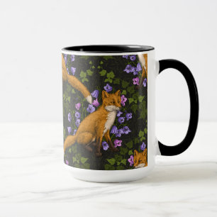 Caneca Raposa, flores e marivas, verdes, laranja e viole