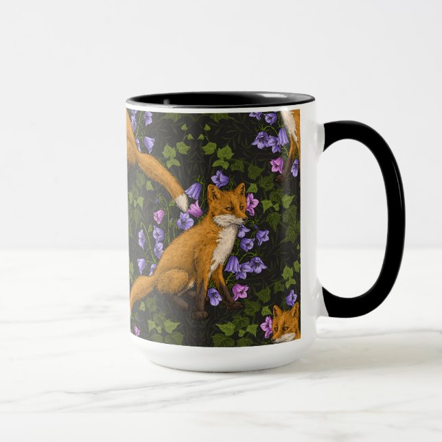 Caneca Raposa, flores e marivas, verdes, laranja e viole (Direita)
