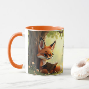 Caneca Raposa fofa lendo um livro, personalizado para cri