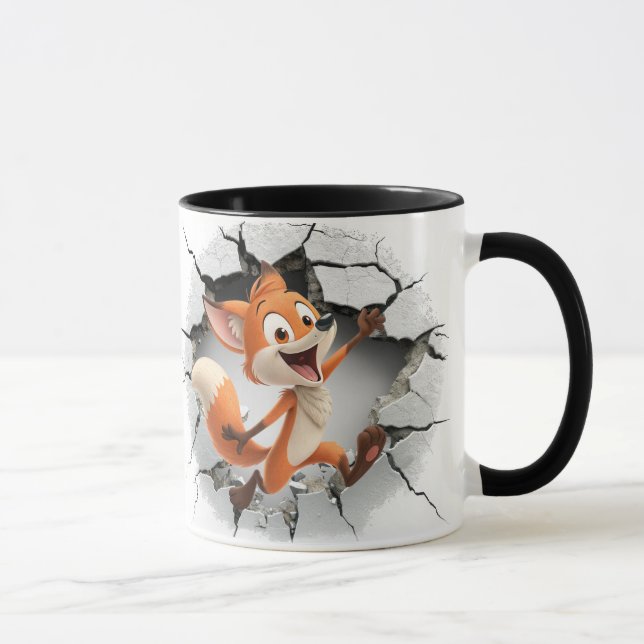 Caneca Raposa saindo de uma parede rachada (Direita)