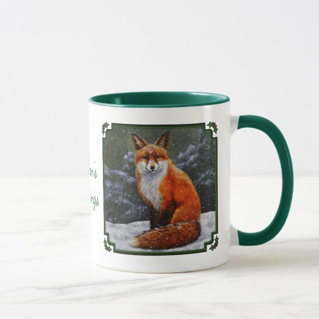 Caneca Raposa Vermelha na Neve em Queda (Direita)