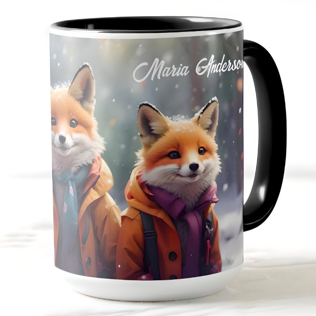 Caneca Raposas De Cama De Natal Personalizadas Numa Flore (Criador carregado)