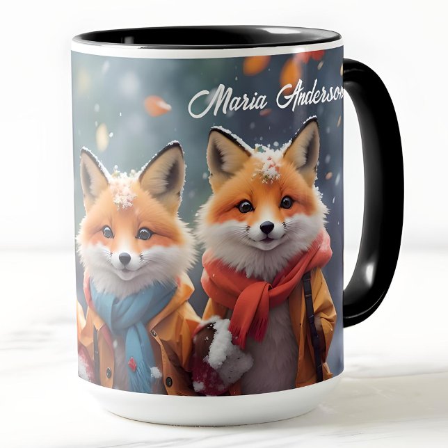 Caneca Raposas De Cama De Natal Personalizadas Numa Flore (Criador carregado)
