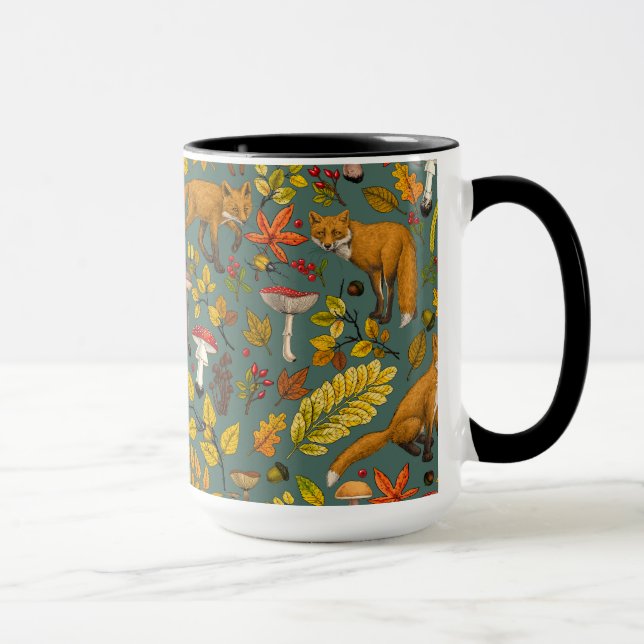 Caneca Raposas de outono em verde-pinheiro (Direita)