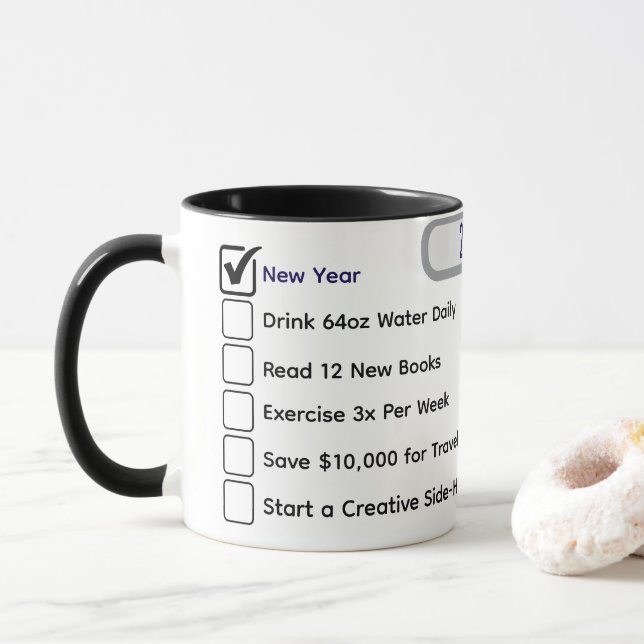 Caneca Rastreador de Hábitos Moderno & 10 Metas Personali (Com Donut)