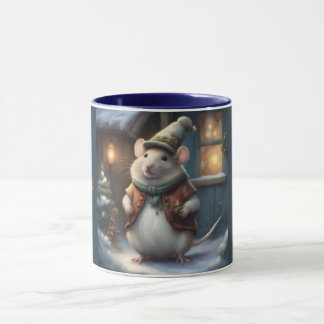 Caneca Rato Adorável com Fantasia de Elfo Feliz Natal